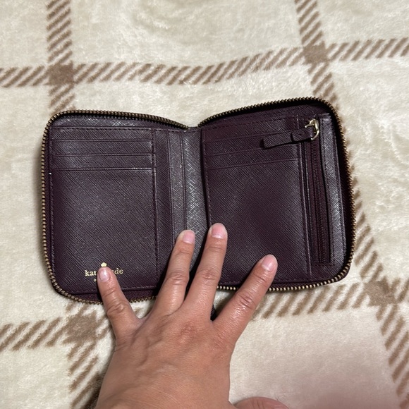 EUC Kate Spade Burgundy Leather Zip Wallet with Gold Accents - Picture 6 of 9